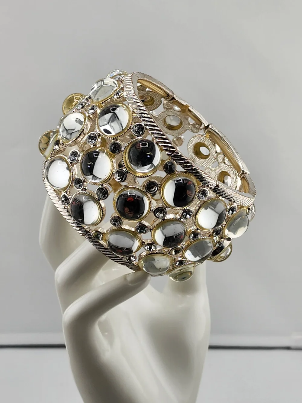 Gold and Silver Crystal Dome Stretch Bangle Bracelet 0502